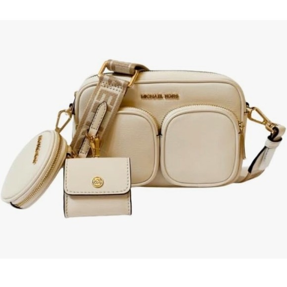 Michael Kors Handbags - Michael Kors Jet Set Medium Crossbody Leather Bag Tech Attached (Lt Cream)